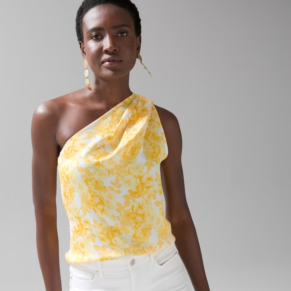 White House Black Market One-Shoulder Top Dandelion Yellow Size M New With Tags